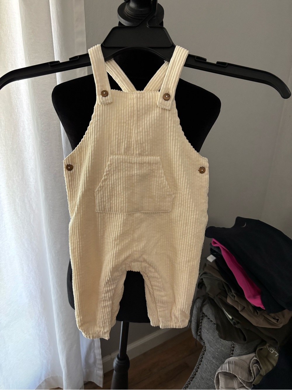 Zara Cream Corduroy Overalls with Front Pocket